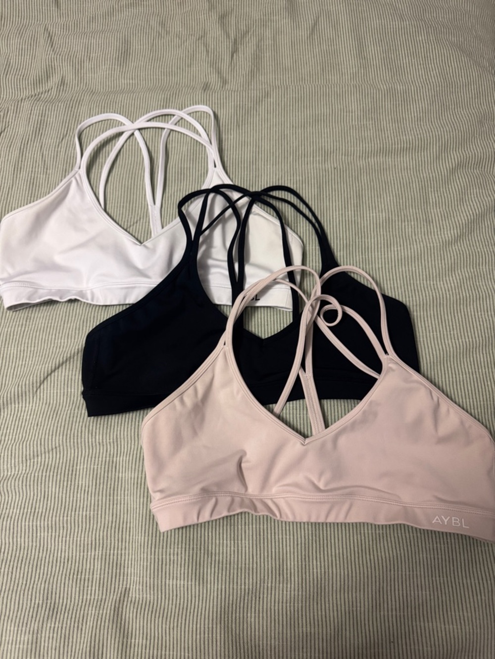 AYBL Strappy V‑Back Bralette Trio - White, Black & Blush
